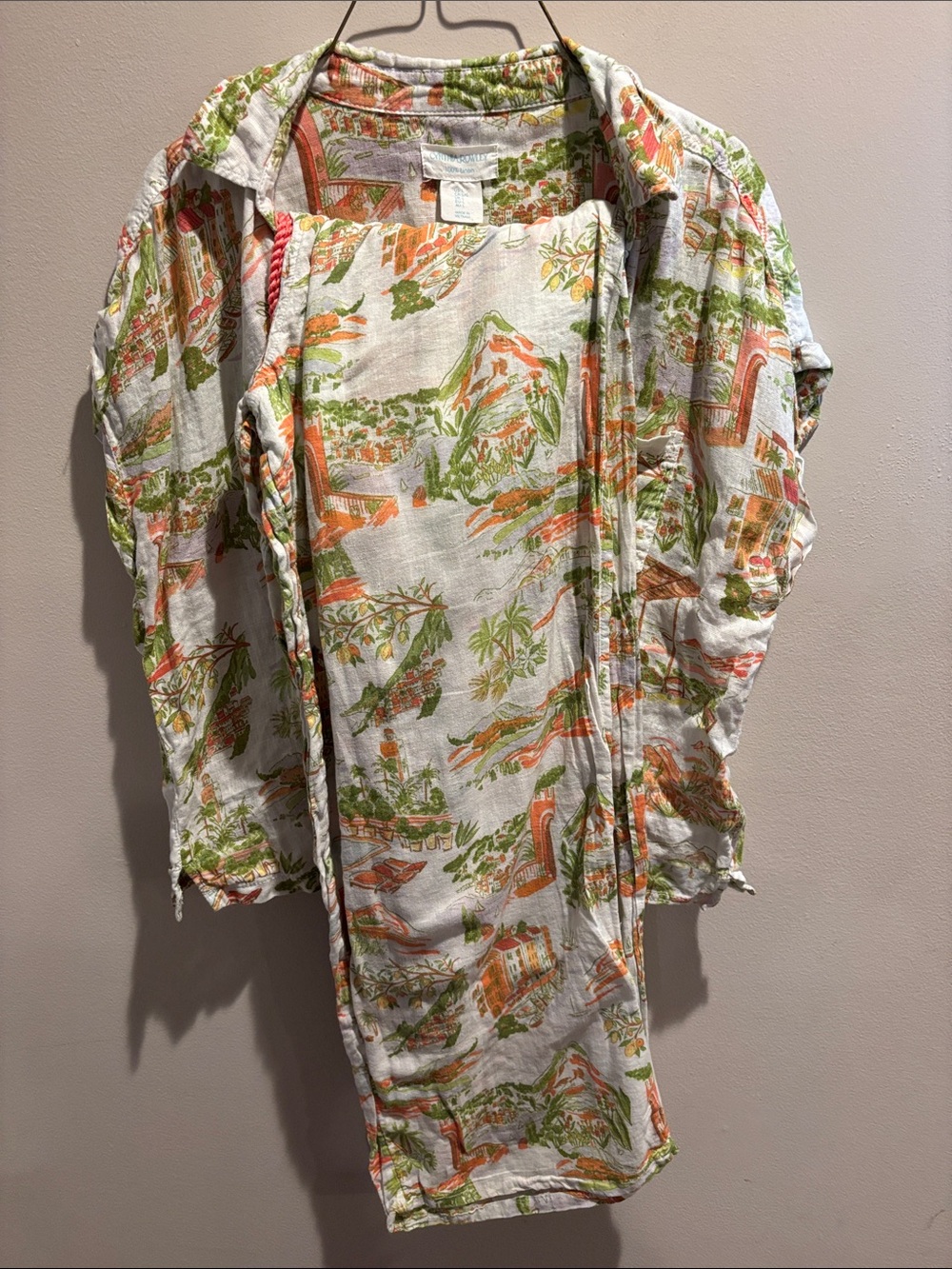 Cynthia Rowley 100% linen 2 piece set. White, Green & Orange. Size L